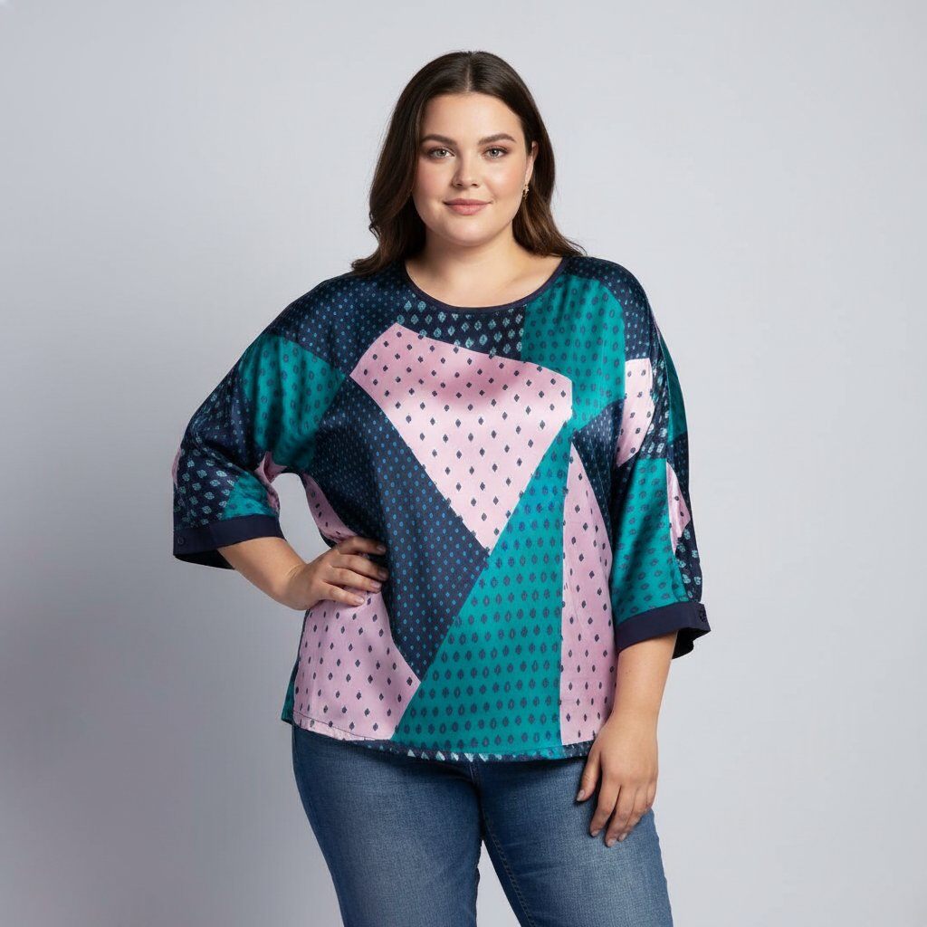 Blouse soyeuse grande taille imprimé bleu