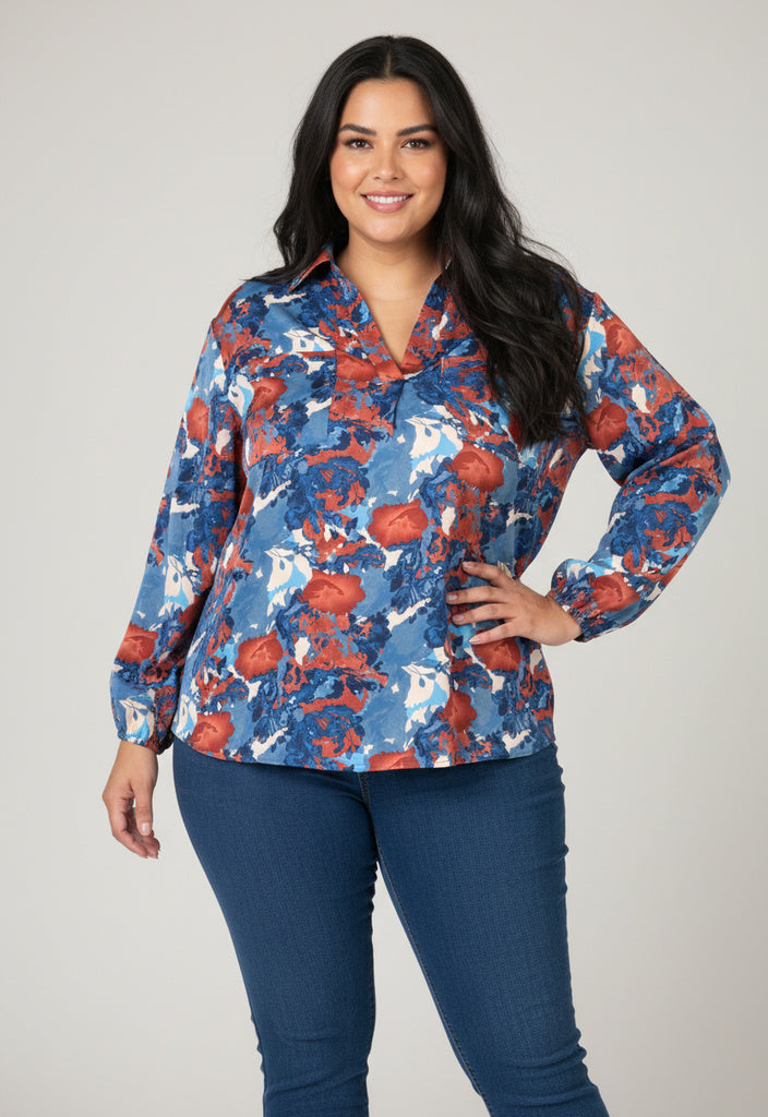 Chemise grande taille imprimé bleu