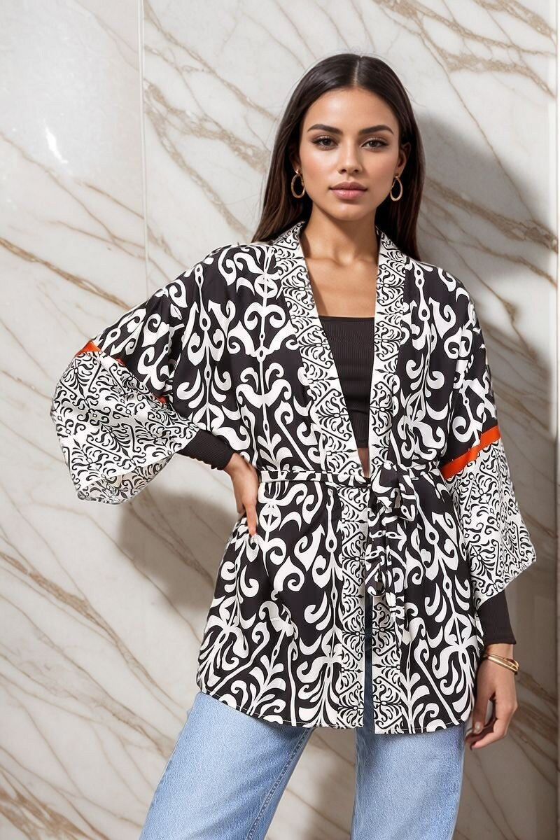 Gilet court imprimée manche courte en soie satin