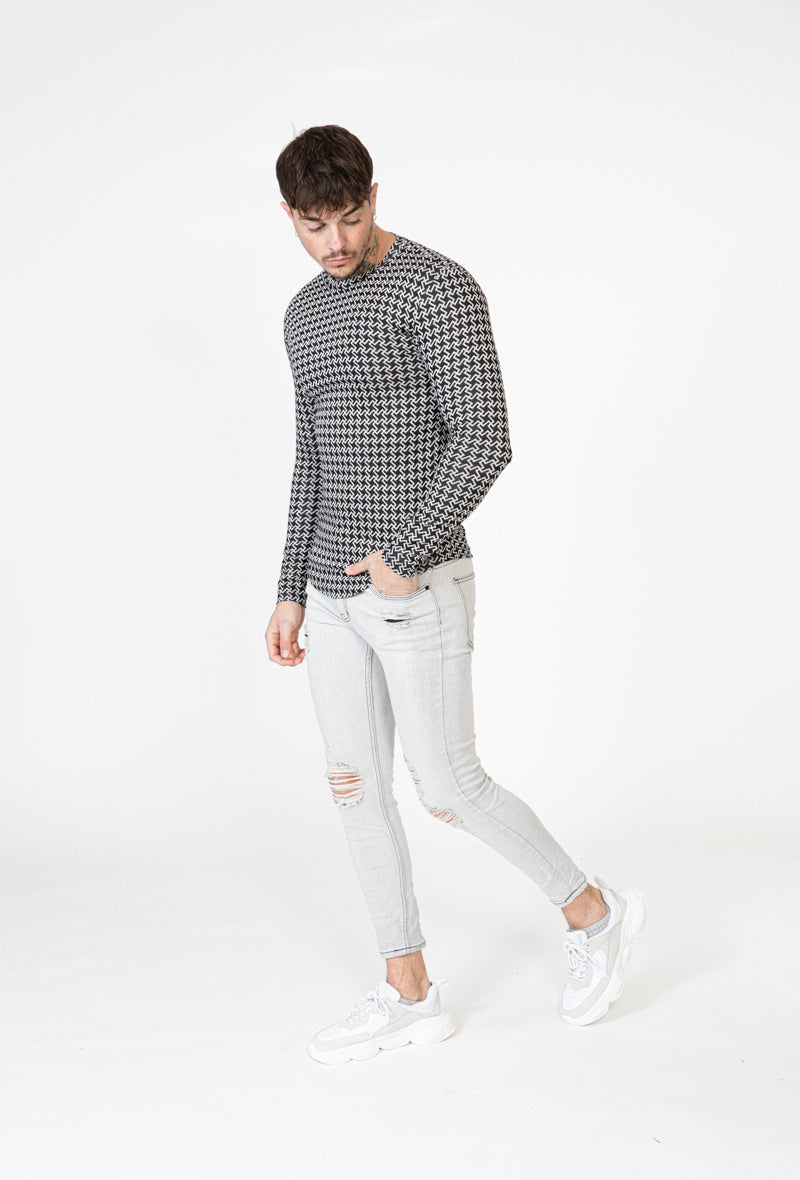 T-shirt manches longues motifs pied-de-poule